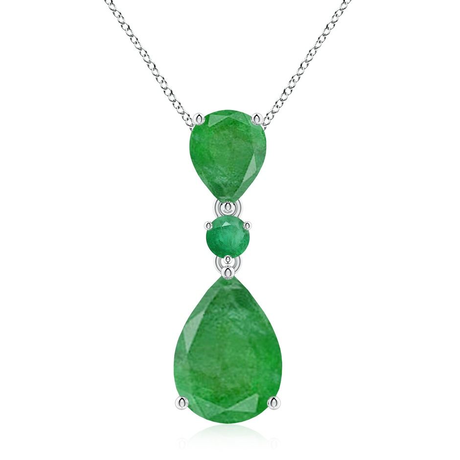 14x10mm A Pear and Round Emerald Three Stone Pendant in P950 Platinum 