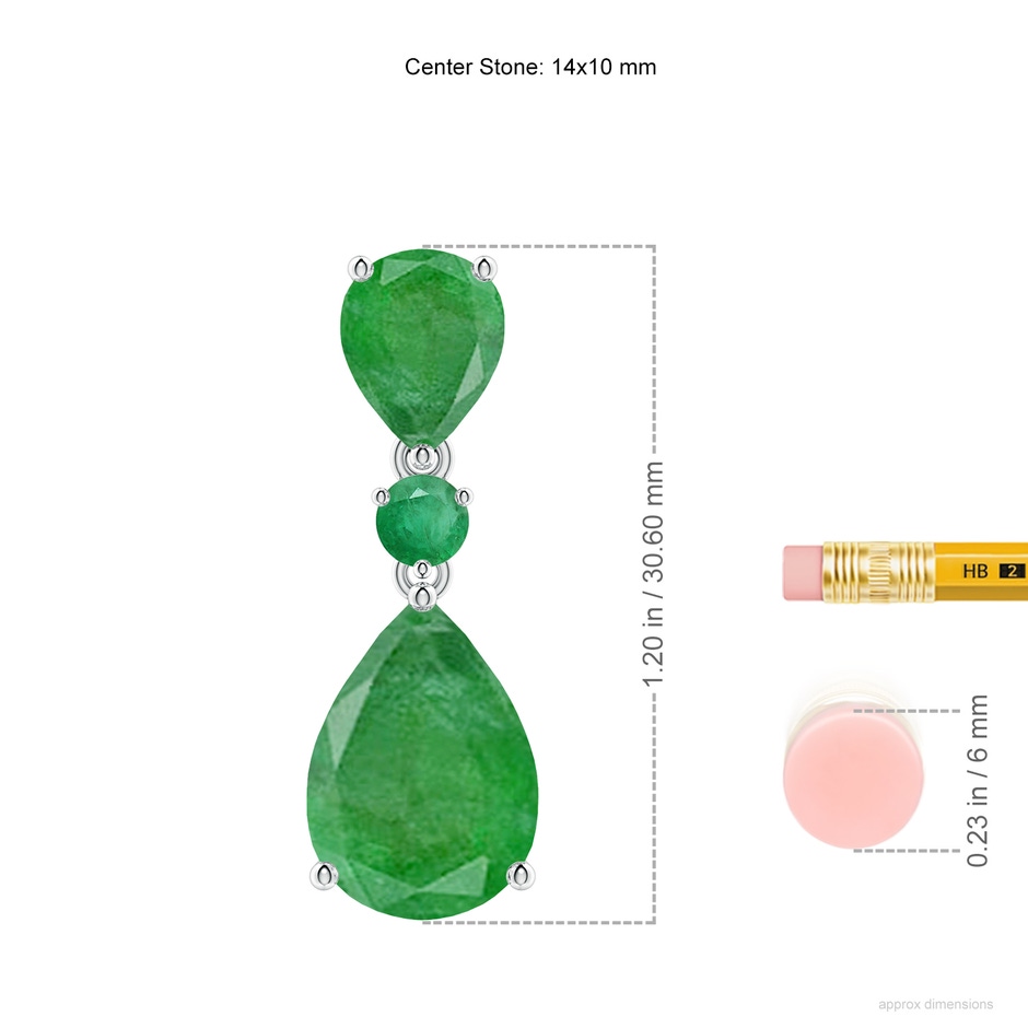 14x10mm A Pear and Round Emerald Three Stone Pendant in P950 Platinum ruler