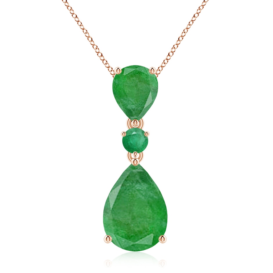 14x10mm A Pear and Round Emerald Three Stone Pendant in Rose Gold 