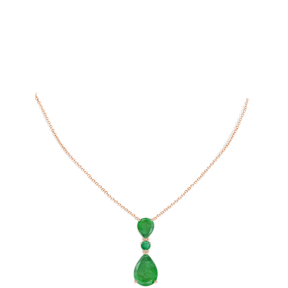 14x10mm A Pear and Round Emerald Three Stone Pendant in Rose Gold pen