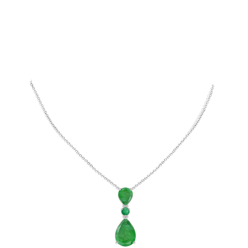 14x10mm A Pear and Round Emerald Three Stone Pendant in S999 Silver pen