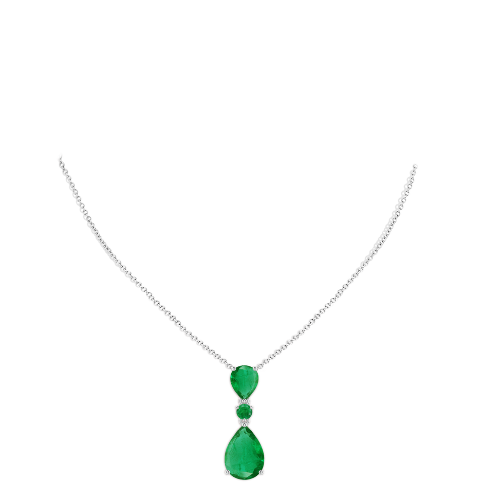 14x10mm AA Pear and Round Emerald Three Stone Pendant in P950 Platinum pen