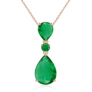 14x10mm AA Pear and Round Emerald Three Stone Pendant in Rose Gold