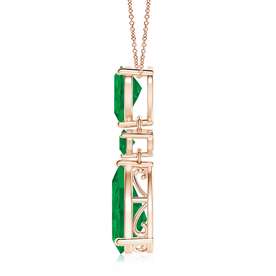 14x10mm AA Pear and Round Emerald Three Stone Pendant in Rose Gold side 199