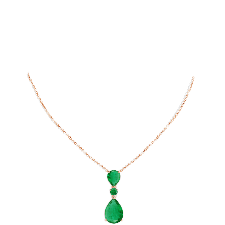 14x10mm AA Pear and Round Emerald Three Stone Pendant in Rose Gold pen
