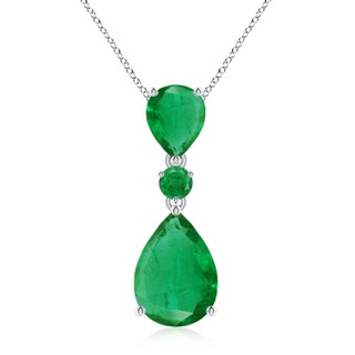 14x10mm AA Pear and Round Emerald Three Stone Pendant in S999 Silver