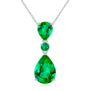 14x10mm AAA Pear and Round Emerald Three Stone Pendant in P950 Platinum