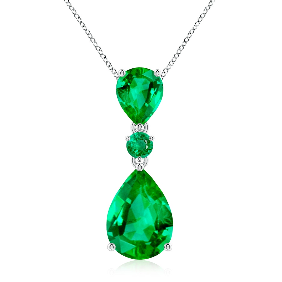 14x10mm AAA Pear and Round Emerald Three Stone Pendant in P950 Platinum 