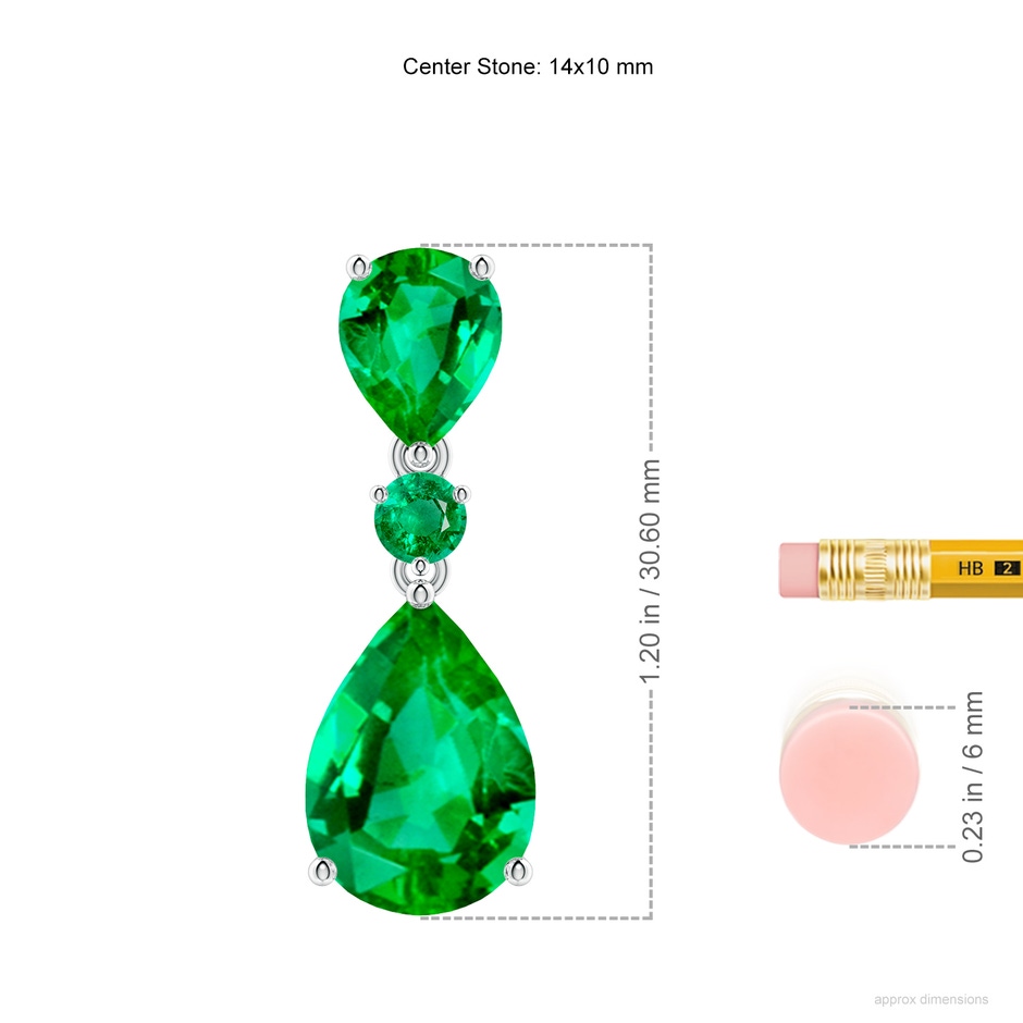 14x10mm AAA Pear and Round Emerald Three Stone Pendant in P950 Platinum ruler