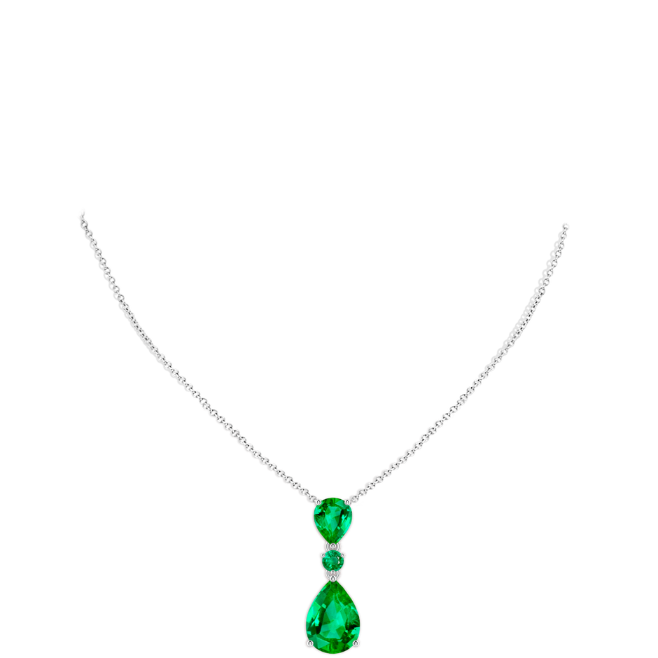 14x10mm AAA Pear and Round Emerald Three Stone Pendant in P950 Platinum pen