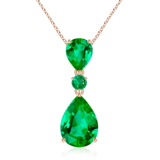 14x10mm AAA Pear and Round Emerald Three Stone Pendant in Rose Gold