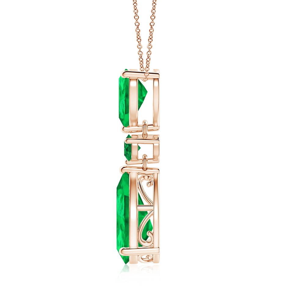 14x10mm AAA Pear and Round Emerald Three Stone Pendant in Rose Gold side 199