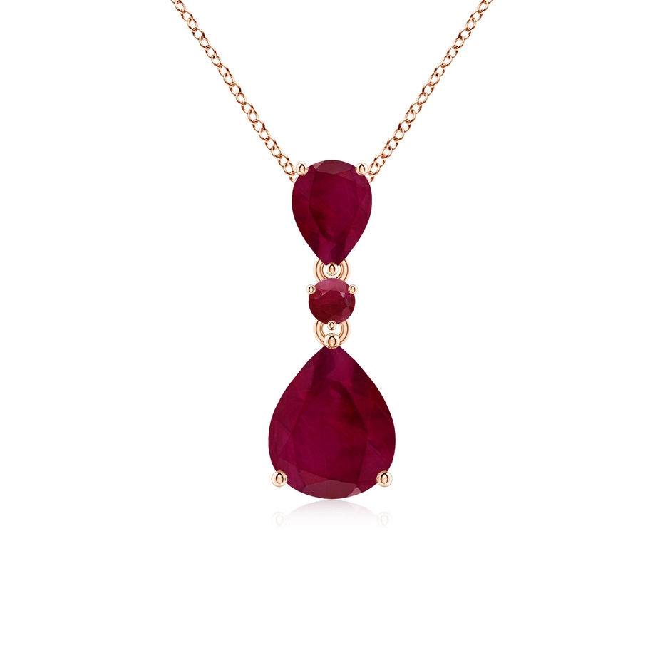 10x8mm A Pear and Round Ruby Three Stone Pendant in Rose Gold 