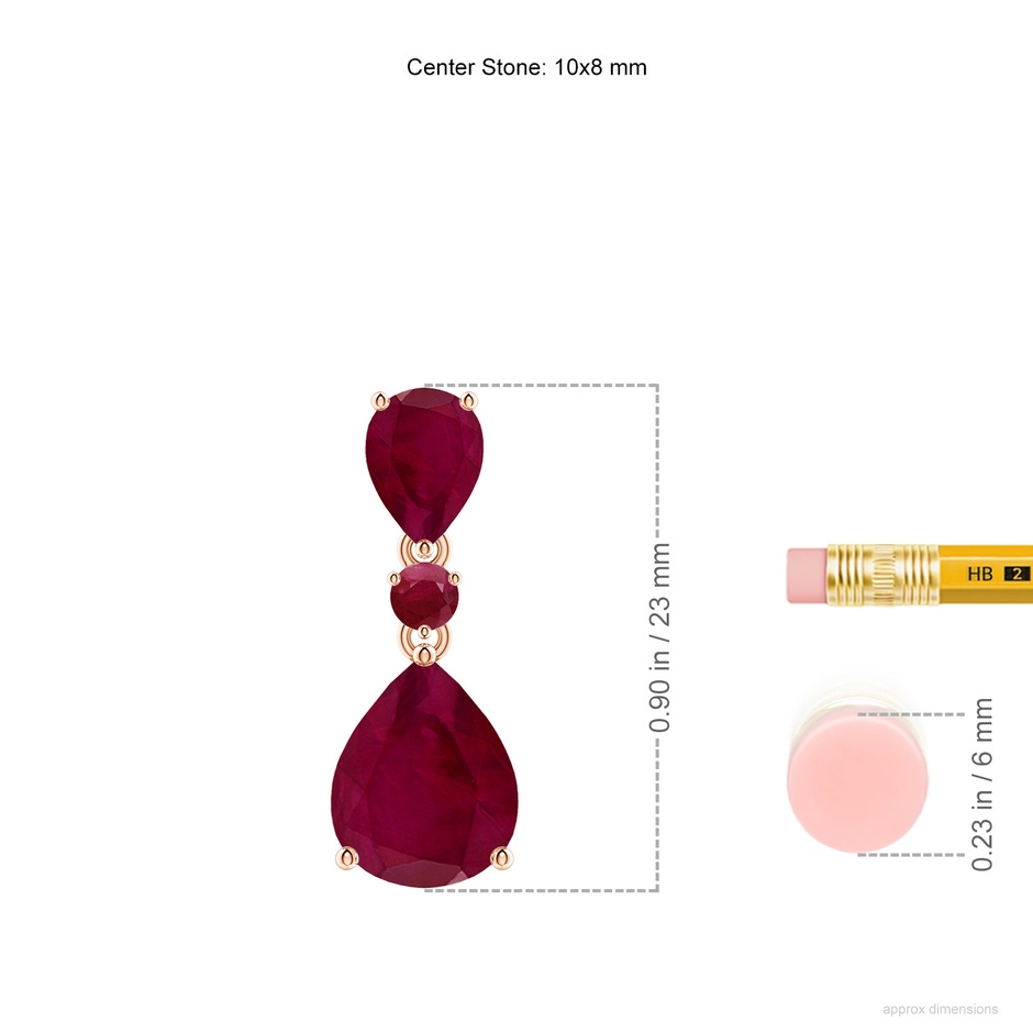 10x8mm A Pear and Round Ruby Three Stone Pendant in Rose Gold ruler