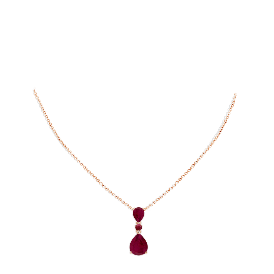 10x8mm A Pear and Round Ruby Three Stone Pendant in Rose Gold pen