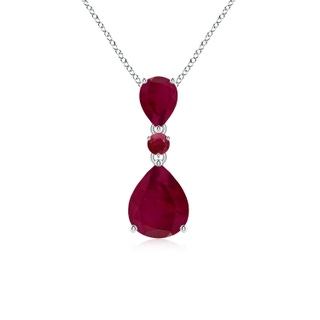 10x8mm A Pear and Round Ruby Three Stone Pendant in S999 Silver