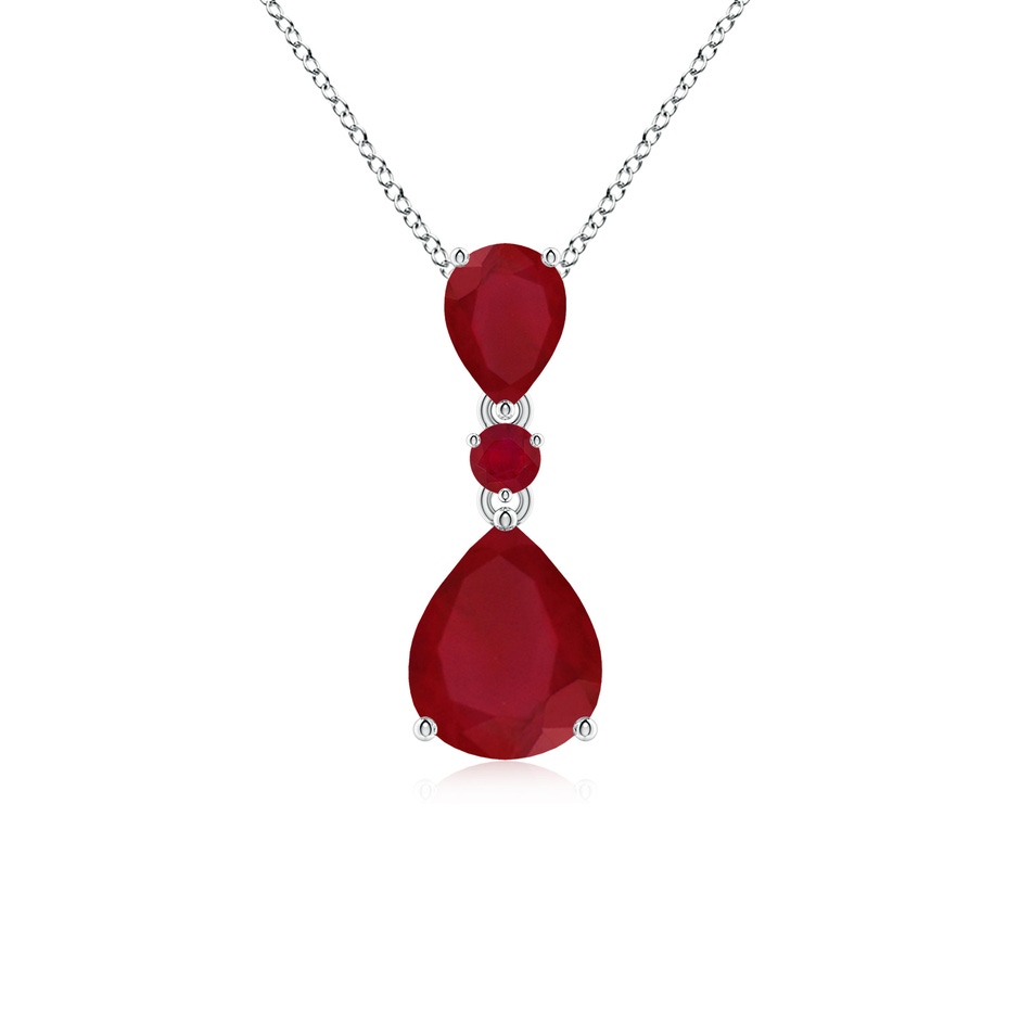 10x8mm AA Pear and Round Ruby Three Stone Pendant in P950 Platinum 