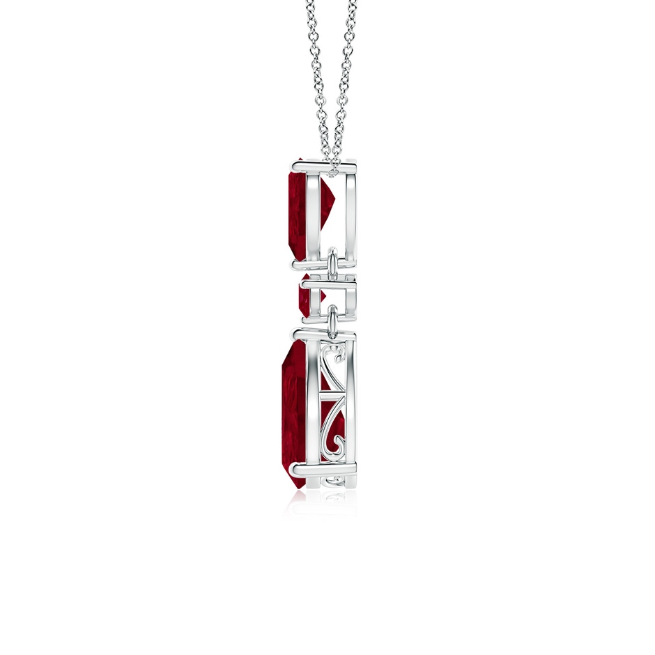 10x8mm AA Pear and Round Ruby Three Stone Pendant in P950 Platinum side 199