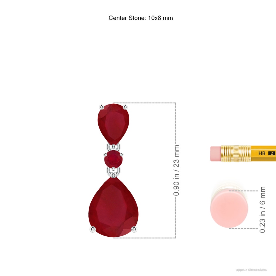 10x8mm AA Pear and Round Ruby Three Stone Pendant in P950 Platinum ruler