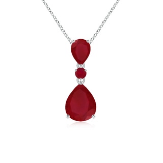 10x8mm AA Pear and Round Ruby Three Stone Pendant in White Gold