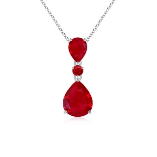10x8mm AAA Pear and Round Ruby Three Stone Pendant in P950 Platinum