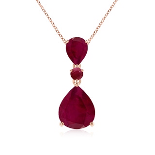 12x10mm A Pear and Round Ruby Three Stone Pendant in 9K Rose Gold