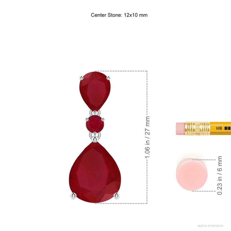 12x10mm AA Pear and Round Ruby Three Stone Pendant in P950 Platinum ruler