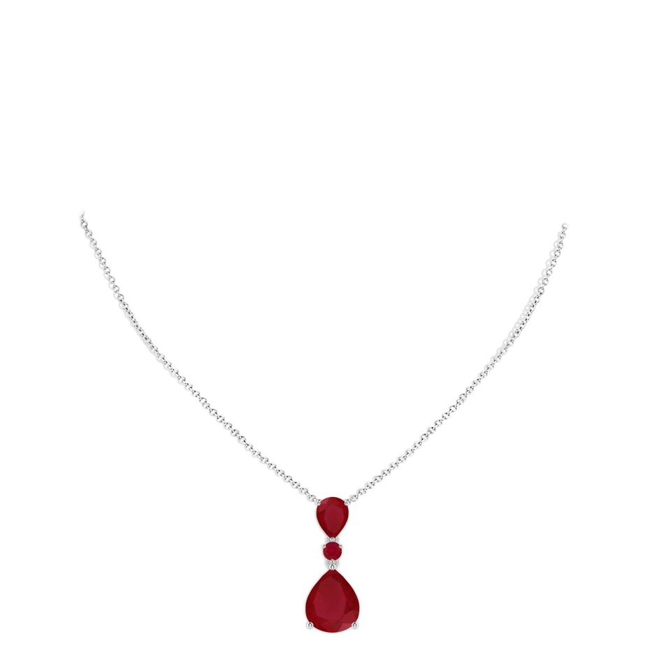 12x10mm AA Pear and Round Ruby Three Stone Pendant in P950 Platinum pen