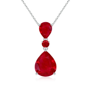 12x10mm AAA Pear and Round Ruby Three Stone Pendant in S999 Silver