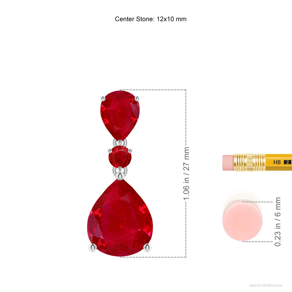 12x10mm AAA Pear and Round Ruby Three Stone Pendant in S999 Silver ruler