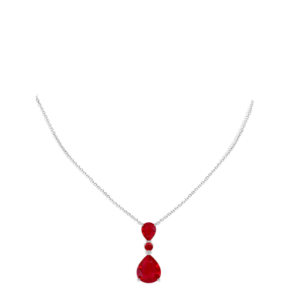 12x10mm AAA Pear and Round Ruby Three Stone Pendant in S999 Silver pen