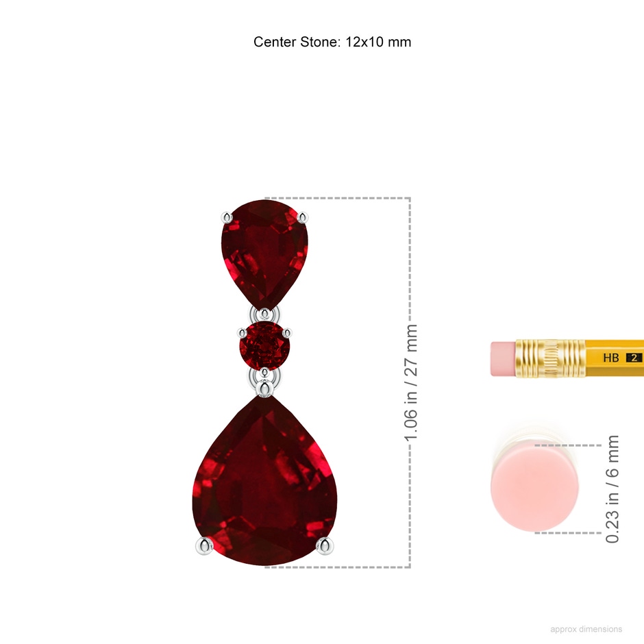 12x10mm AAAA Pear and Round Ruby Three Stone Pendant in P950 Platinum ruler