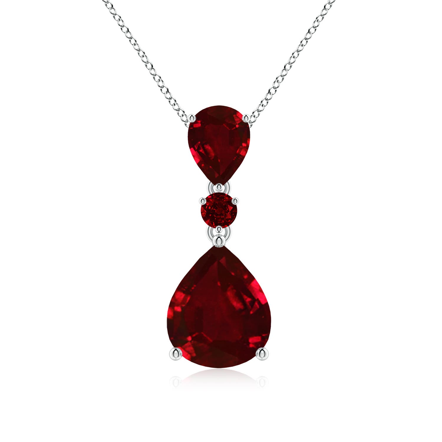 Angara 6.38 CTW Pear and Round Ruby Three Stone Pendant in Silver