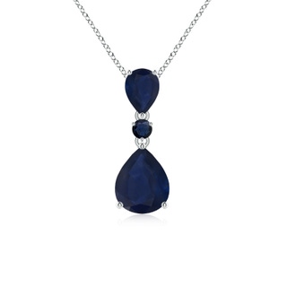 10x8mm A Pear and Round Blue Sapphire Three Stone Pendant in P950 Platinum