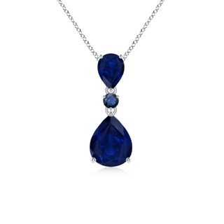 10x8mm AA Pear and Round Blue Sapphire Three Stone Pendant in P950 Platinum