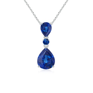 10x8mm AAA Pear and Round Blue Sapphire Three Stone Pendant in P950 Platinum