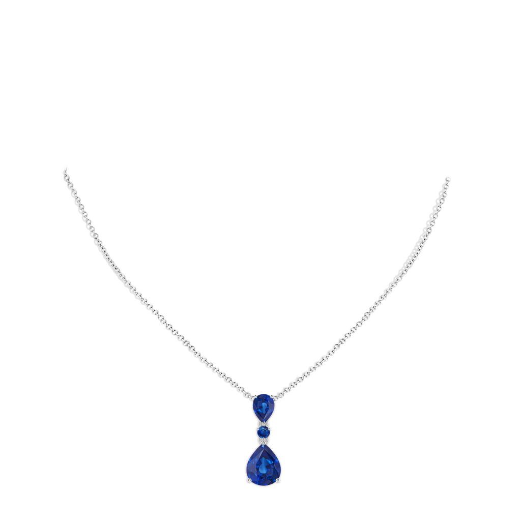 10x8mm AAA Pear and Round Blue Sapphire Three Stone Pendant in White Gold pen