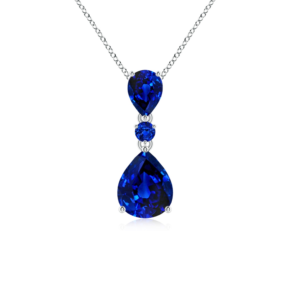 10x8mm AAAA Pear and Round Blue Sapphire Three Stone Pendant in P950 Platinum