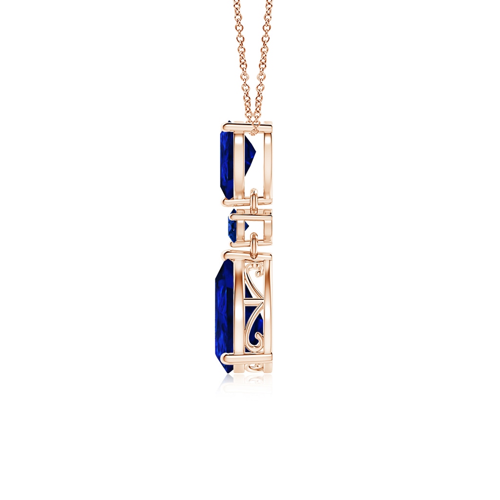 10x8mm Lab-Grown Pear and Round Blue Sapphire Three Stone Pendant in Rose Gold - side 199