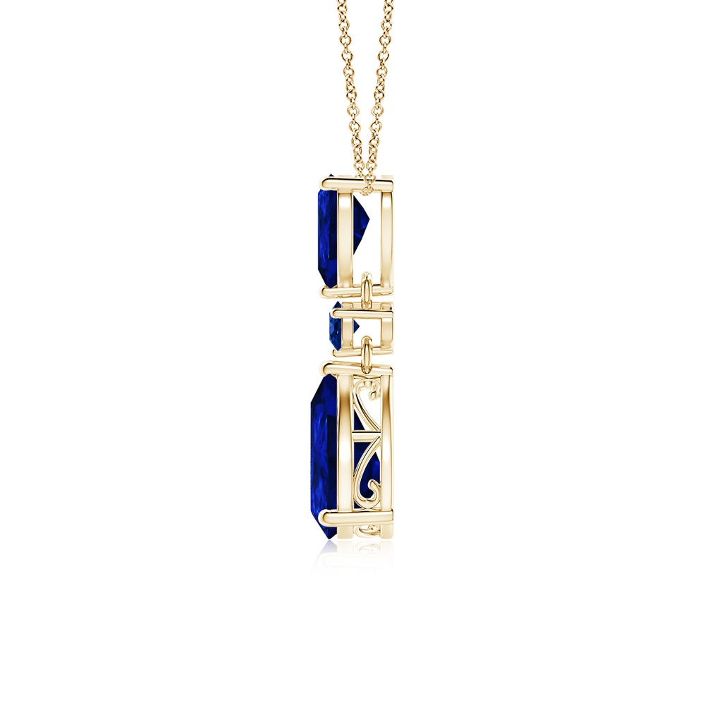 10x8mm Lab-Grown Pear and Round Blue Sapphire Three Stone Pendant in Yellow Gold - side 199