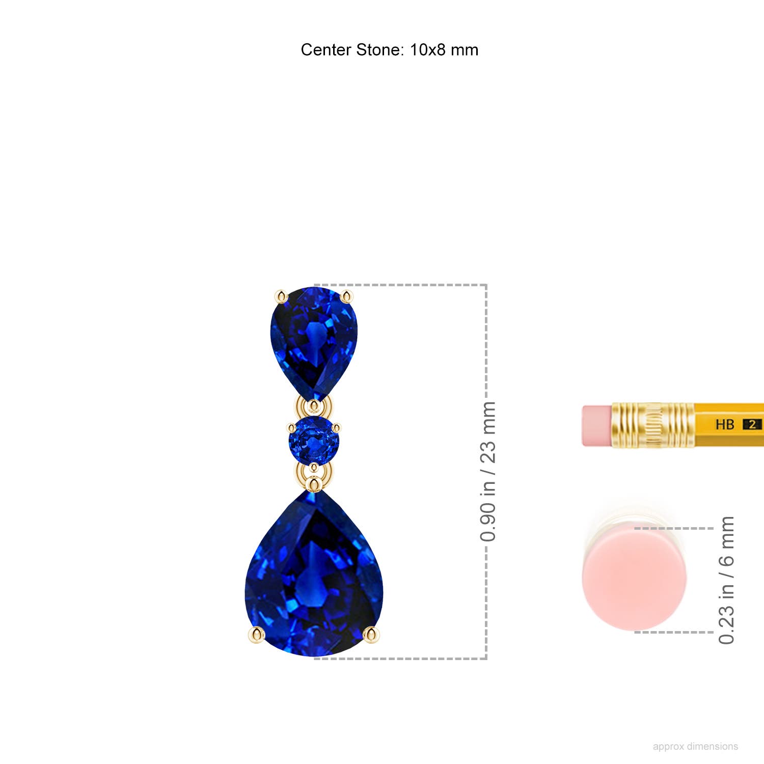 10x8mm AAAA Pear and Round Blue Sapphire Three Stone Pendant in Yellow Gold - ruler