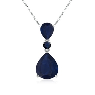 12x10mm A Pear and Round Blue Sapphire Three Stone Pendant in P950 Platinum