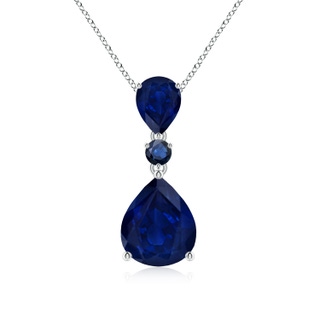 12x10mm AA Pear and Round Blue Sapphire Three Stone Pendant in P950 Platinum