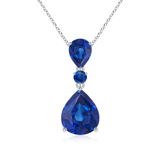 12x10mm AAA Pear and Round Blue Sapphire Three Stone Pendant in P950 Platinum