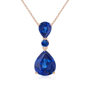 12x10mm AAA Pear and Round Blue Sapphire Three Stone Pendant in Rose Gold