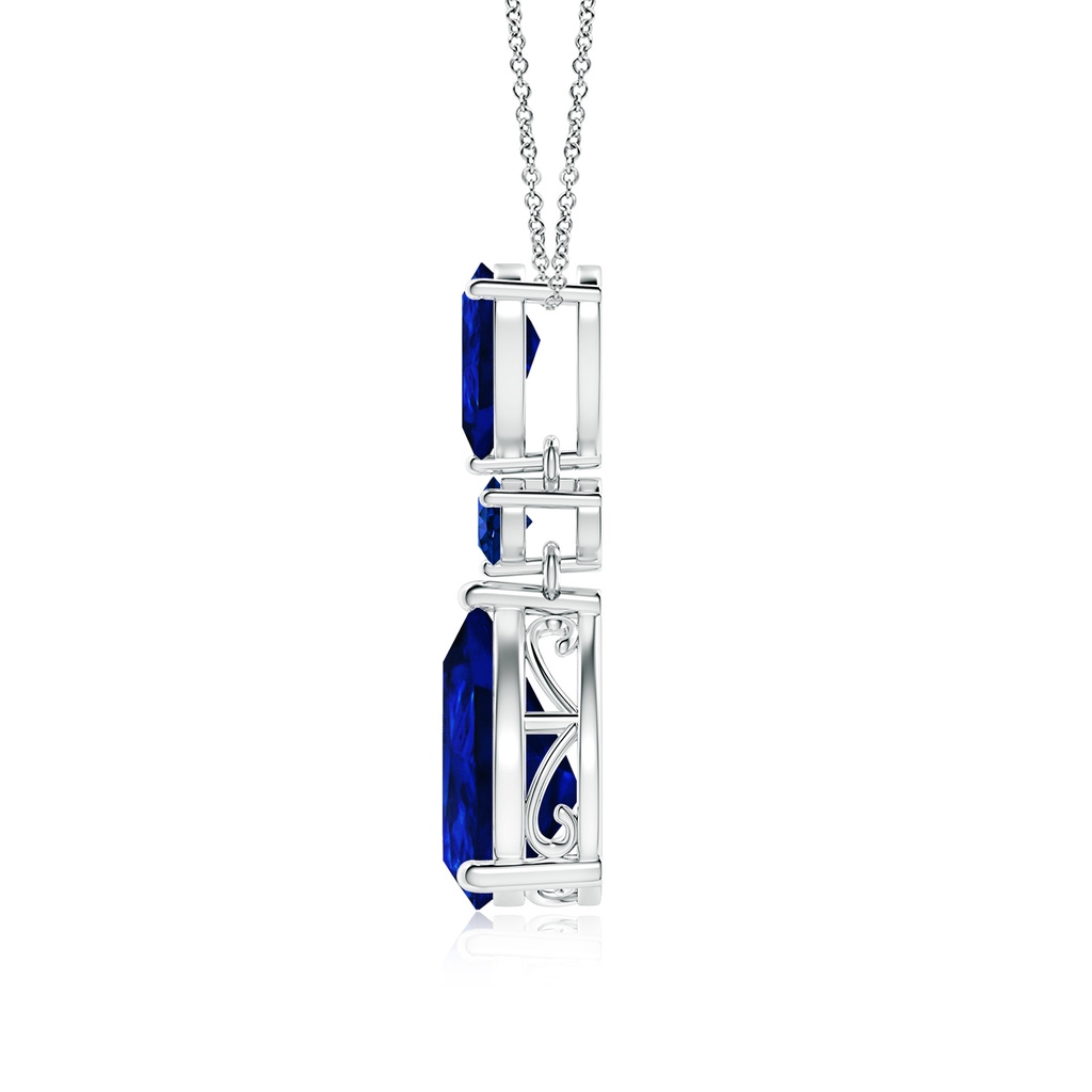 12x10mm Lab-Grown Pear and Round Blue Sapphire Three Stone Pendant in White Gold - side 199