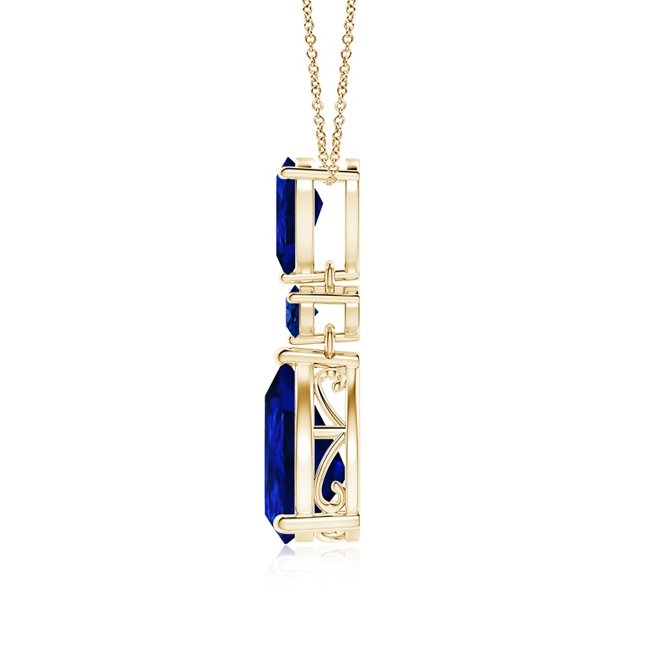 12x10mm Lab-Grown Pear and Round Blue Sapphire Three Stone Pendant in Yellow Gold side 199