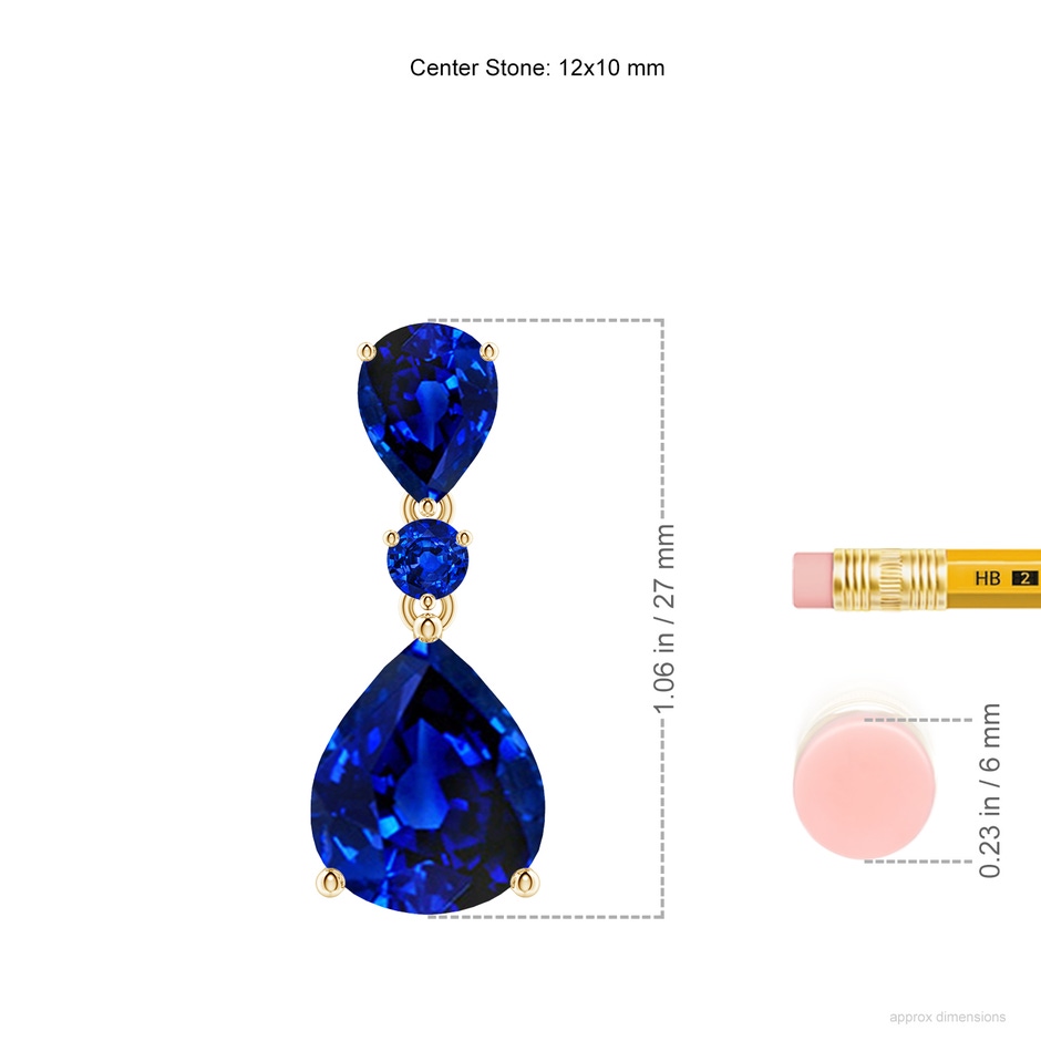 12x10mm Lab-Grown Pear and Round Blue Sapphire Three Stone Pendant in Yellow Gold ruler