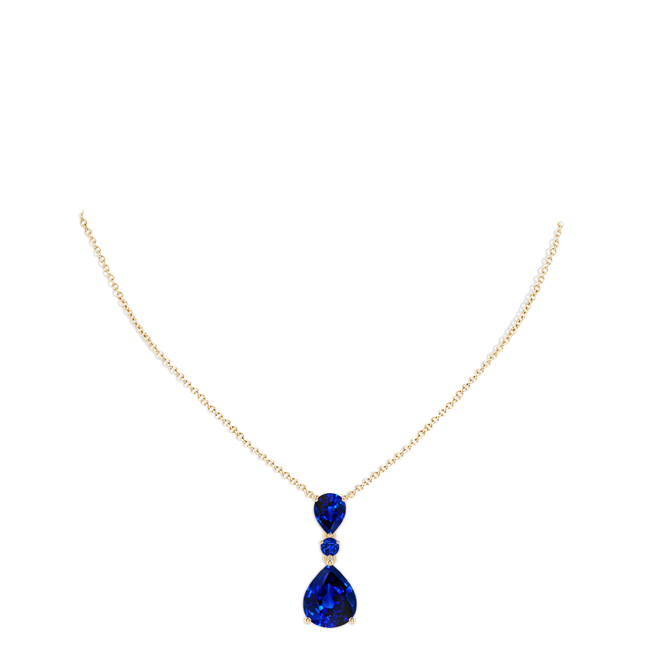 12x10mm Lab-Grown Pear and Round Blue Sapphire Three Stone Pendant in Yellow Gold pen