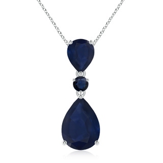 14x10mm A Pear and Round Blue Sapphire Three Stone Pendant in S999 Silver